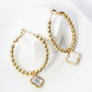 18K Gold Dipped 12mm Quatrefoil Drop 30mm Ball Beaded Leverback Hoop Earrings