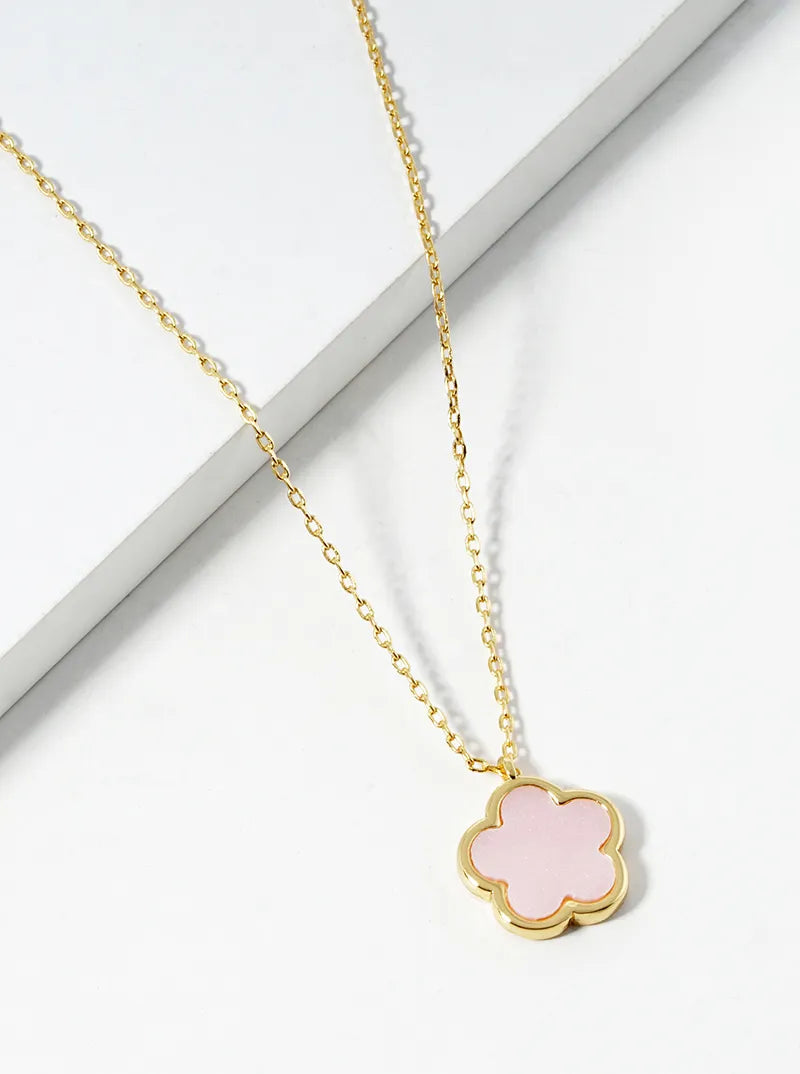 18K Gold Dipped 12mm Semi-Precious Flower Pendant Necklace
