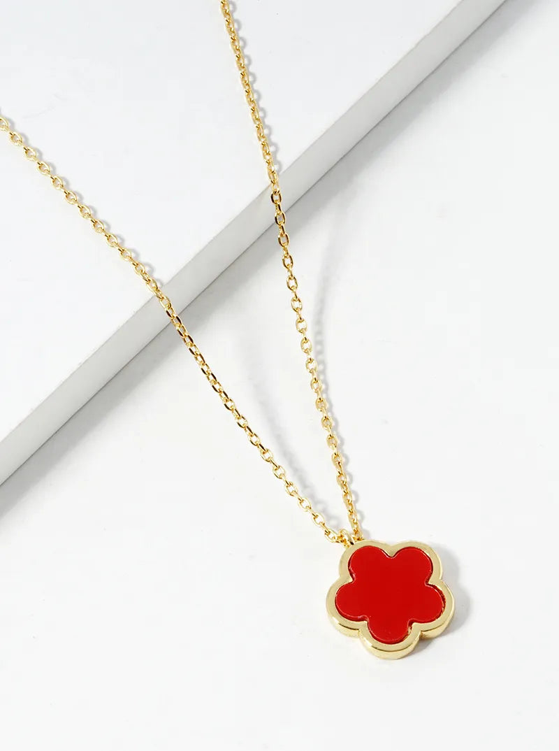 18K Gold Dipped 12mm Semi-Precious Flower Pendant Necklace
