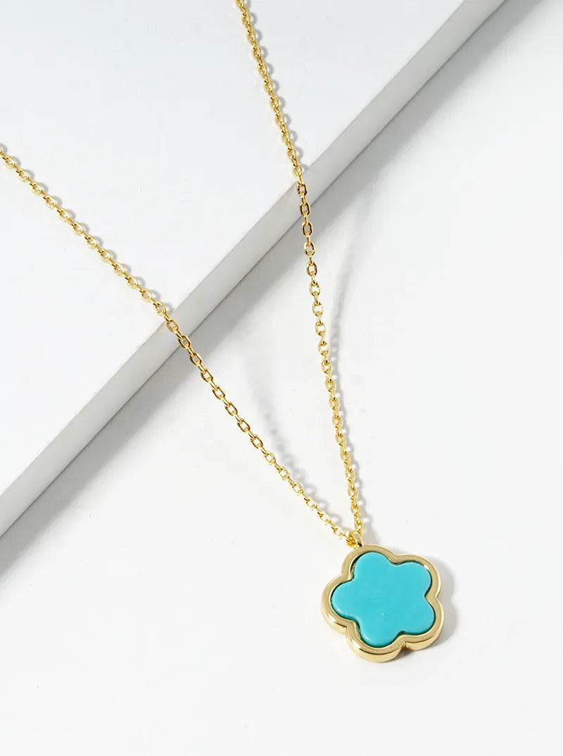 18K Gold Dipped 12mm Semi-Precious Flower Pendant Necklace