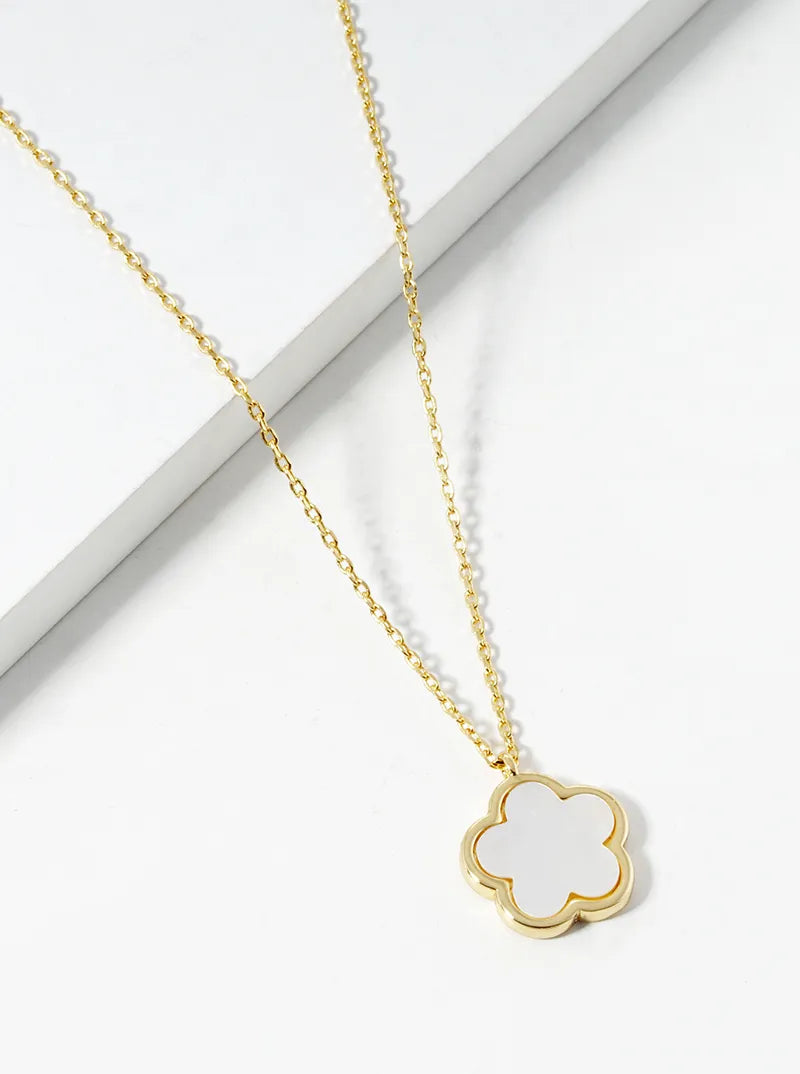 18K Gold Dipped 12mm Semi-Precious Flower Pendant Necklace