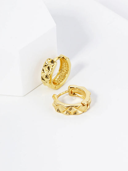 18K Gold Dipped 12mm Studded Brass Huggie Hoop Earrings