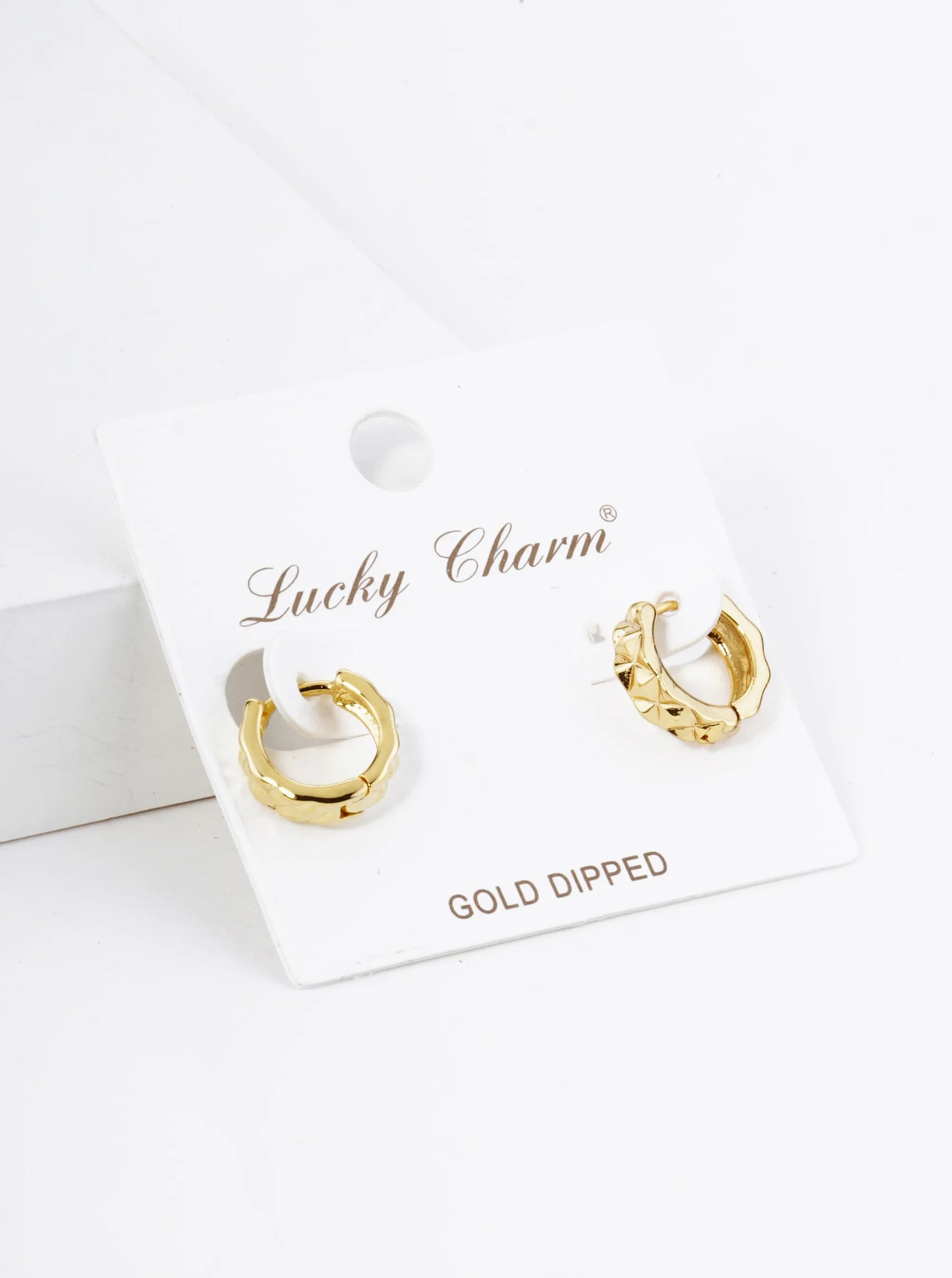 18K Gold Dipped 12mm Studded Brass Huggie Hoop Earrings