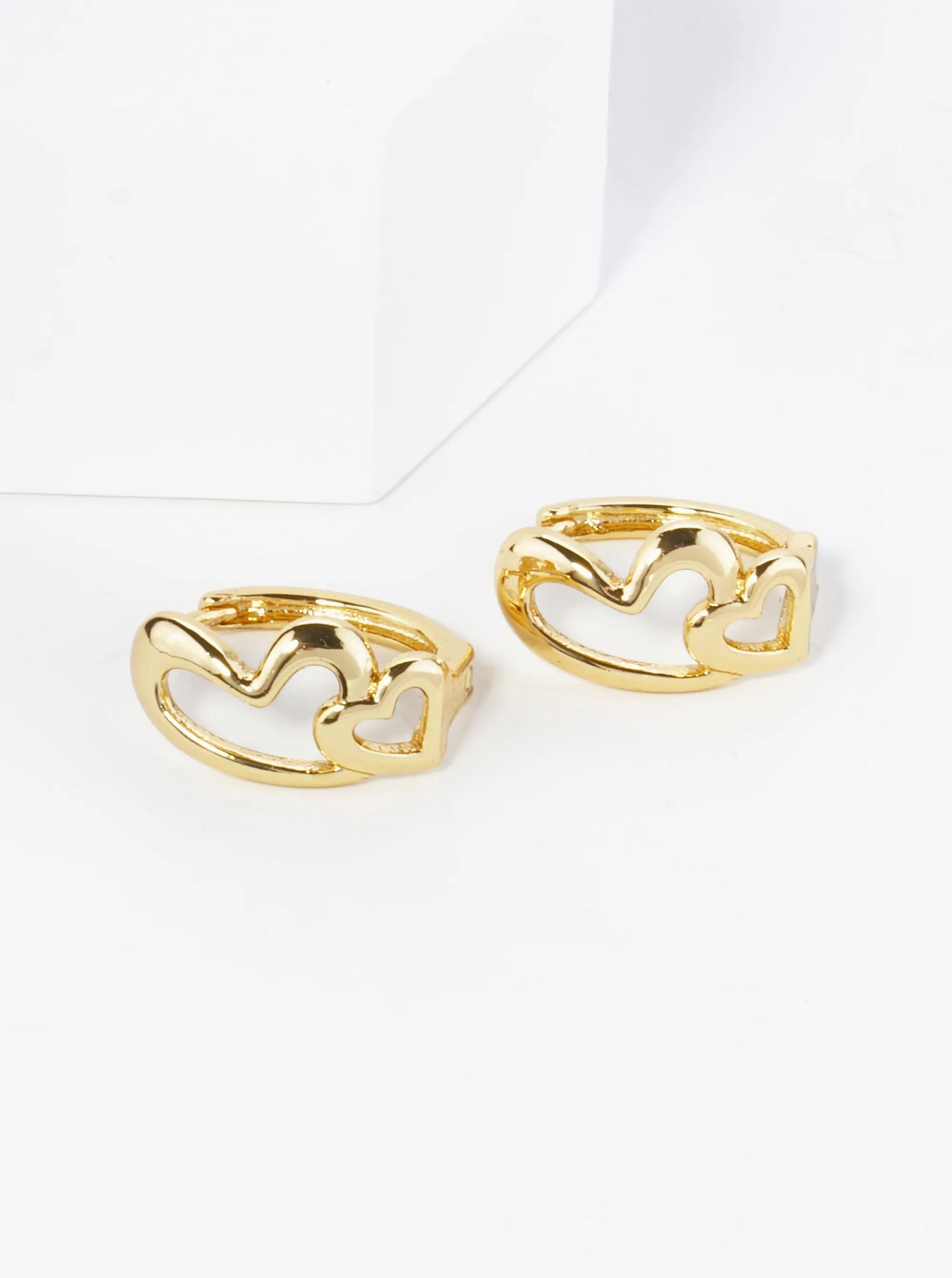 18K Gold Dipped 13mm Brass Heart Huggie Hoop Earrings
