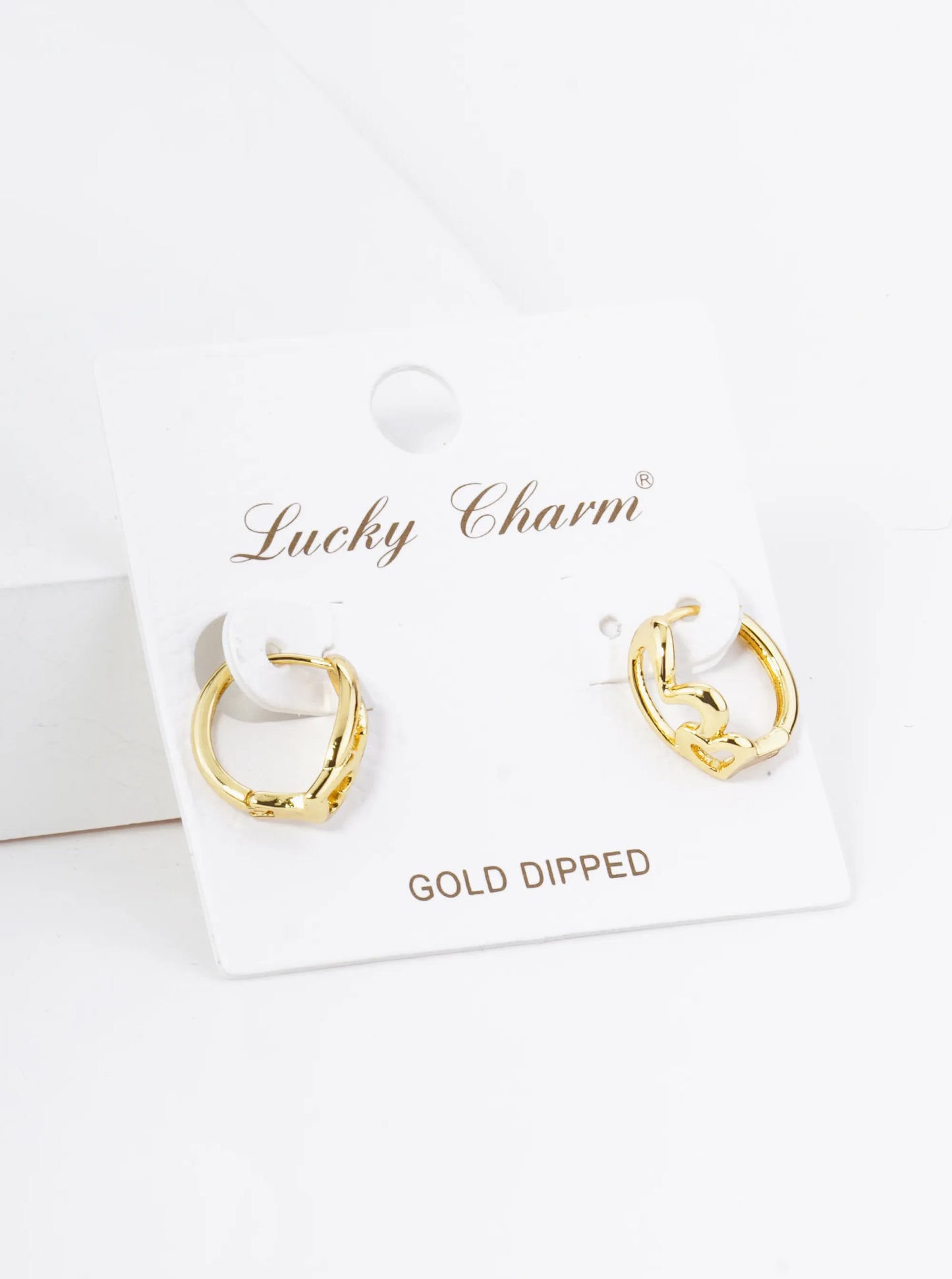 18K Gold Dipped 13mm Brass Heart Huggie Hoop Earrings