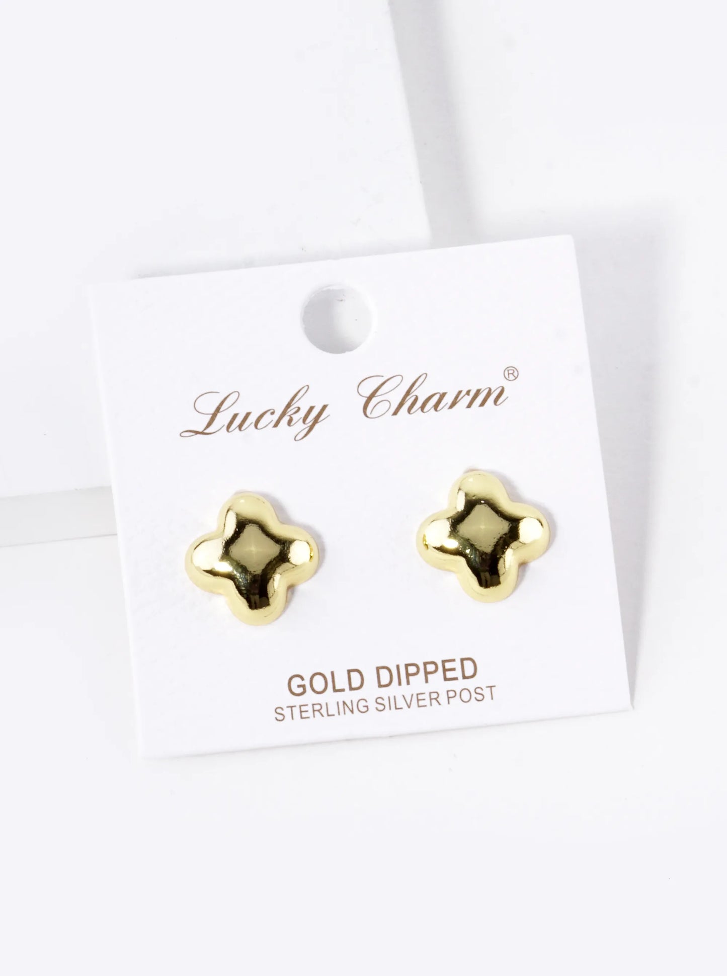 18K Gold Dipped 13mm Brass Puffy Quatrefoil Stud Earrings