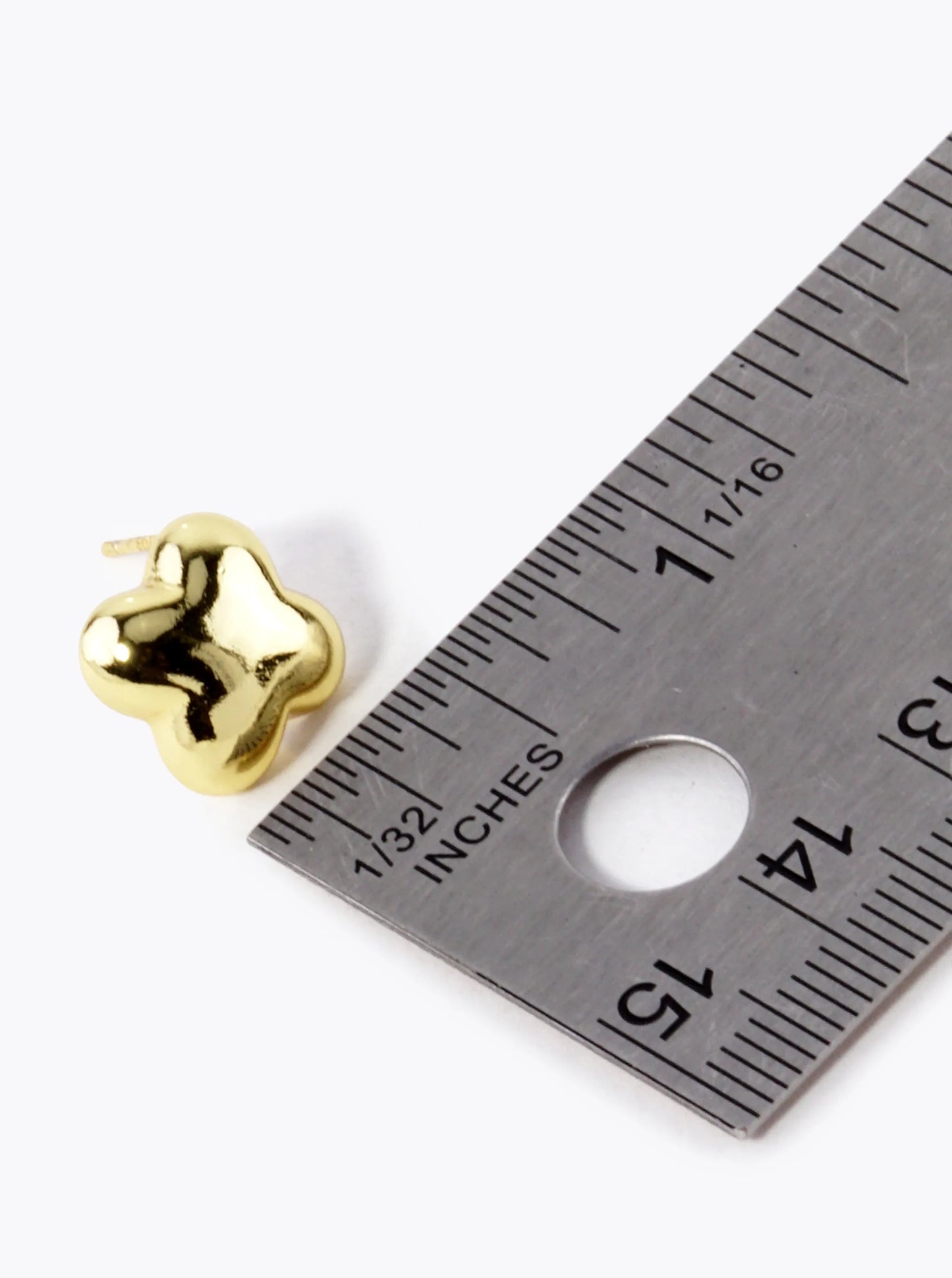 18K Gold Dipped 13mm Brass Puffy Quatrefoil Stud Earrings