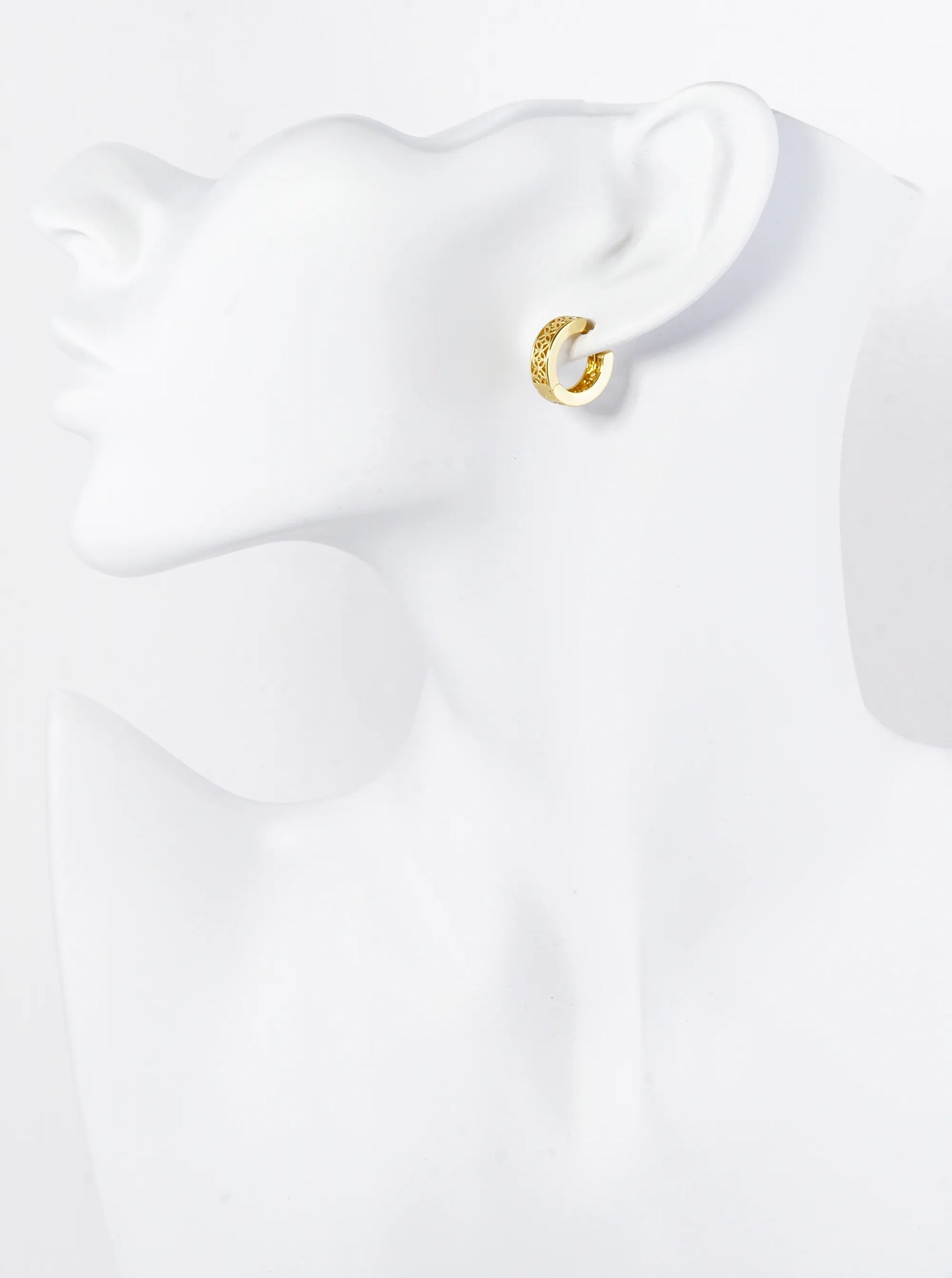 18K Gold Dipped 13mm Filigree Brass Huggie Hoop Earrings