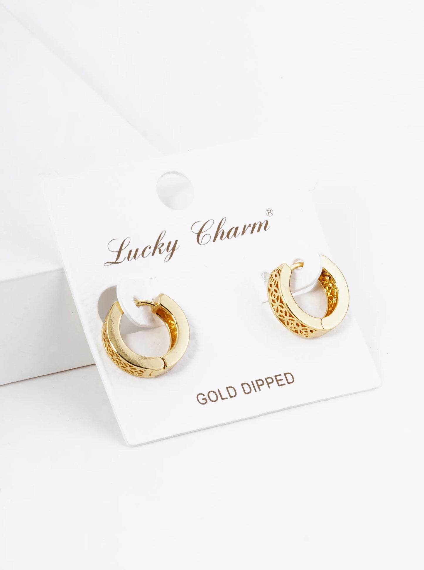 18K Gold Dipped 13mm Filigree Brass Huggie Hoop Earrings