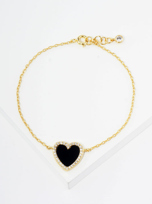 18K Gold Dipped 13mm Pave Set Cubic Zirconia Heart Chain Bracelet