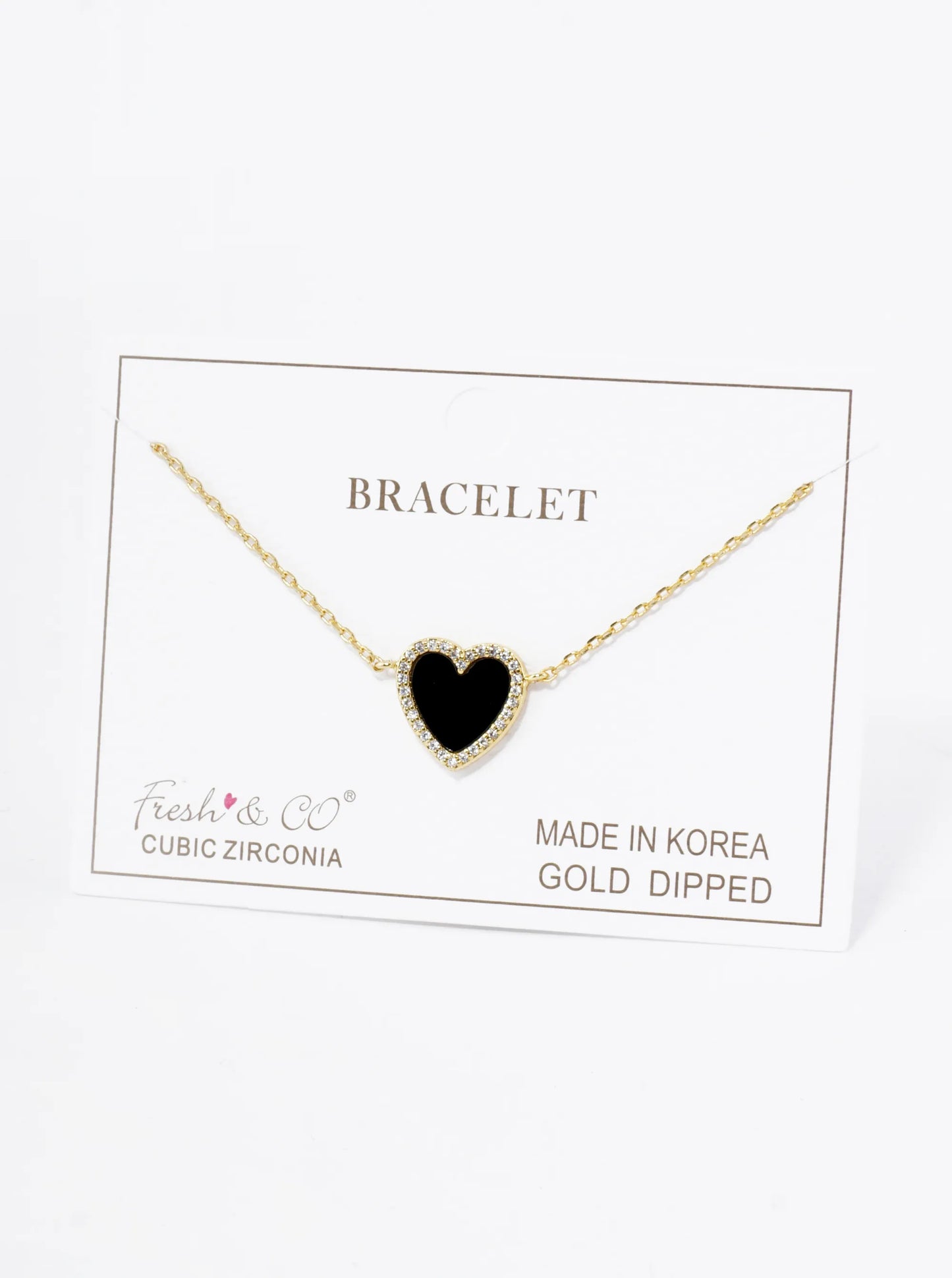 18K Gold Dipped 13mm Pave Set Cubic Zirconia Heart Chain Bracelet