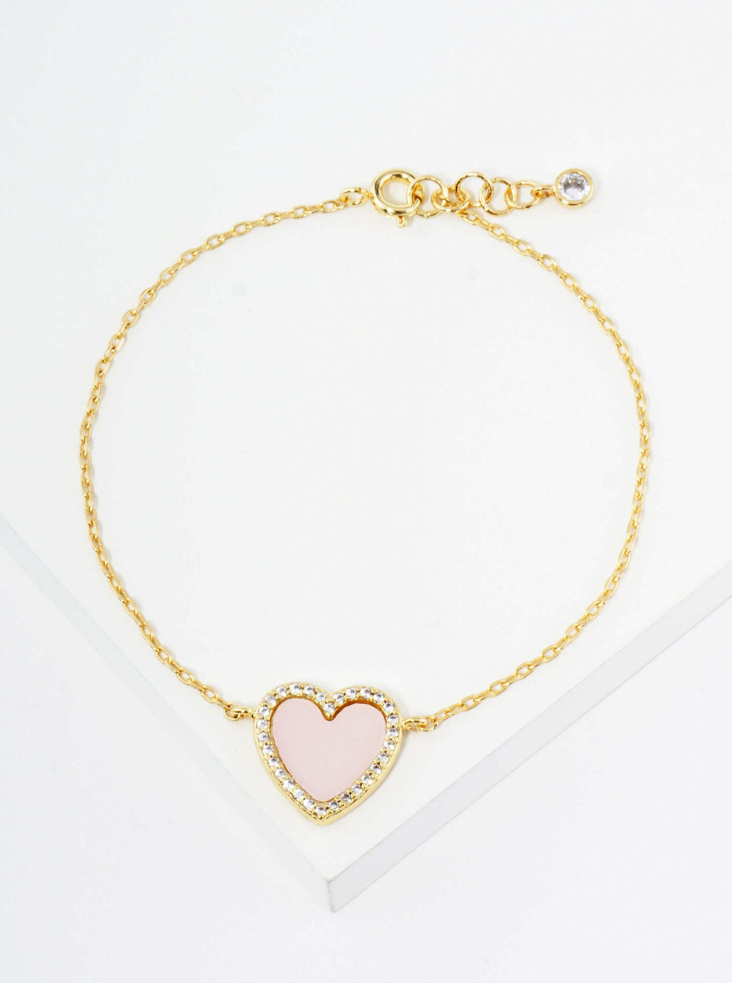 18K Gold Dipped 13mm Pave Set Cubic Zirconia Heart Chain Bracelet
