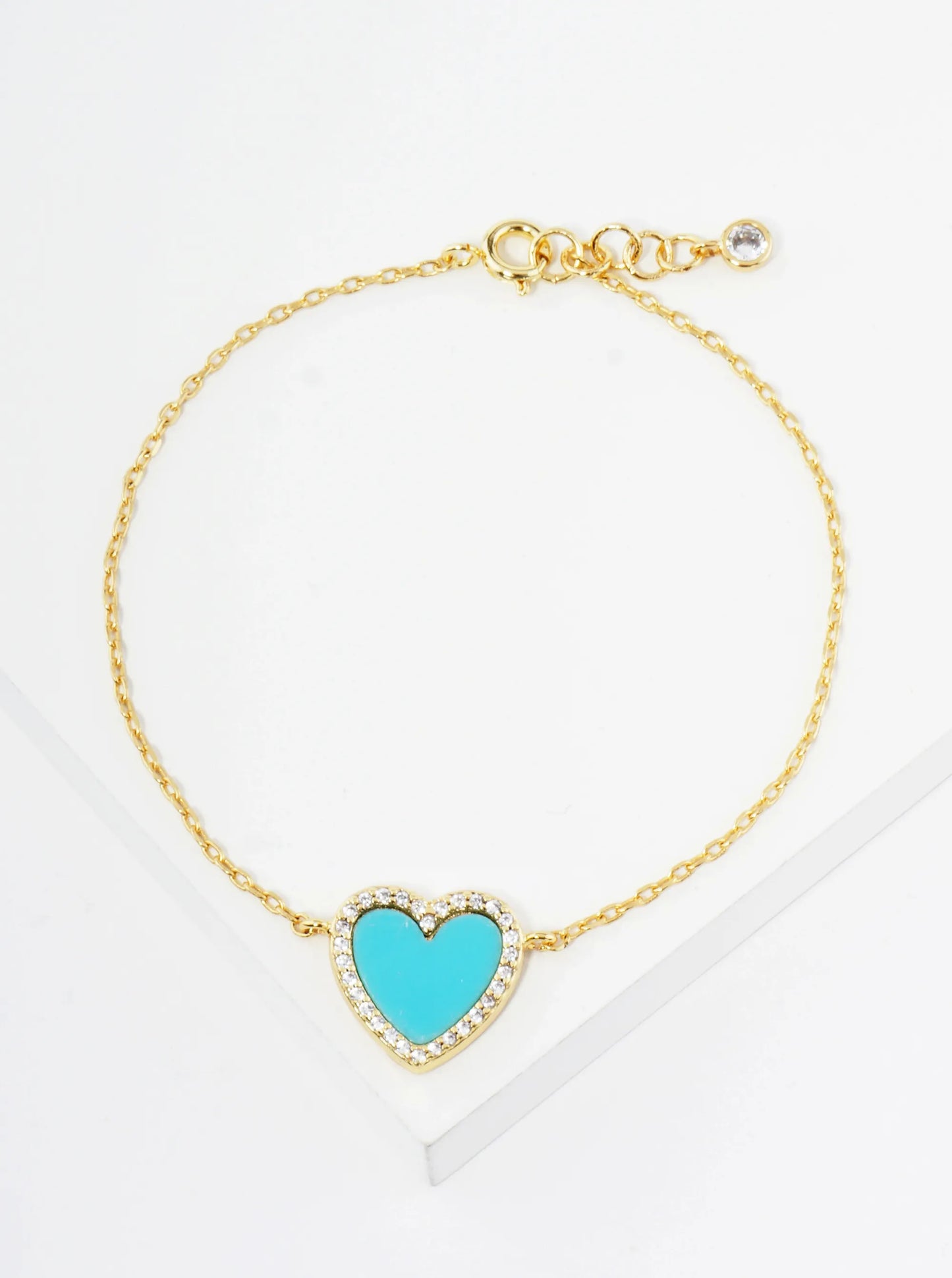 18K Gold Dipped 13mm Pave Set Cubic Zirconia Heart Chain Bracelet
