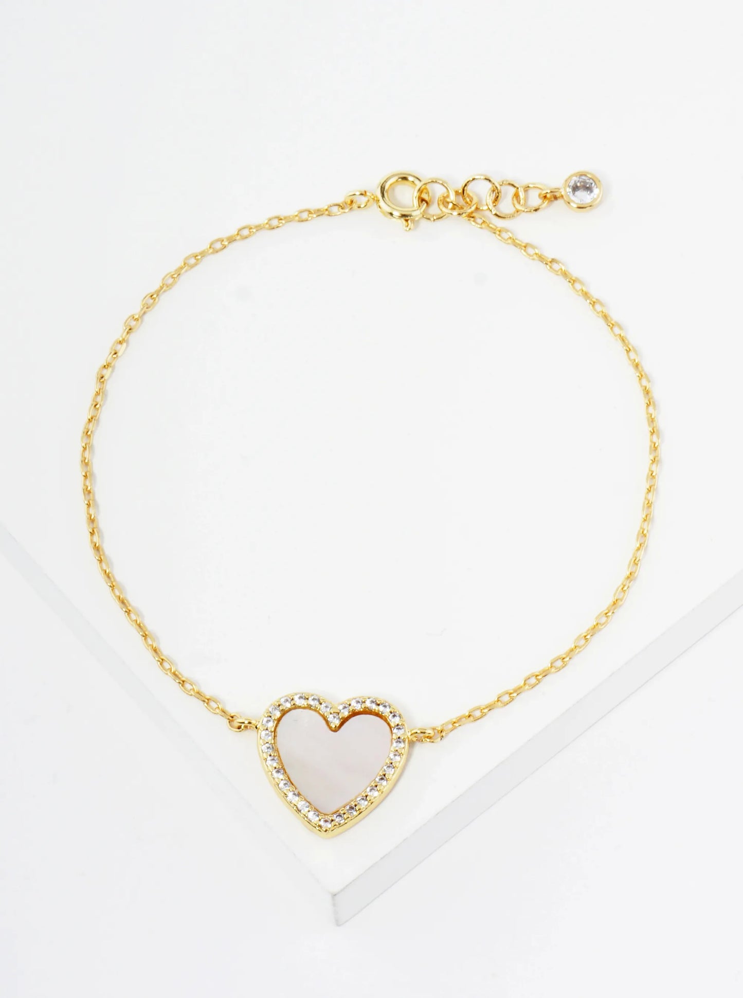 18K Gold Dipped 13mm Pave Set Cubic Zirconia Heart Chain Bracelet