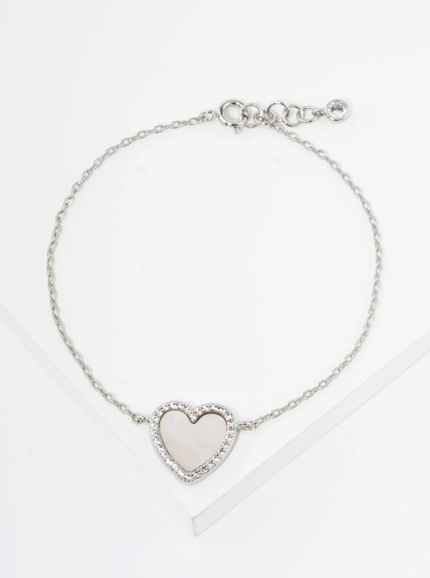 18K Gold Dipped 13mm Pave Set Cubic Zirconia Heart Chain Bracelet