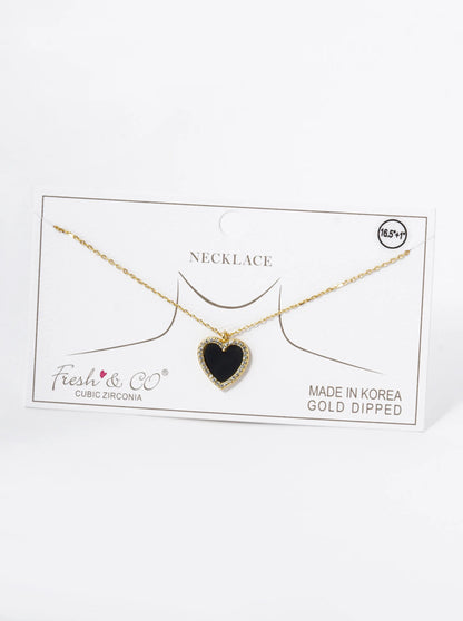 18K Gold Dipped 13mm Pave Set Cubic Zirconia Heart Pendant Necklace