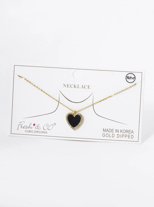 18K Gold Dipped 13mm Pave Set Cubic Zirconia Heart Pendant Necklace