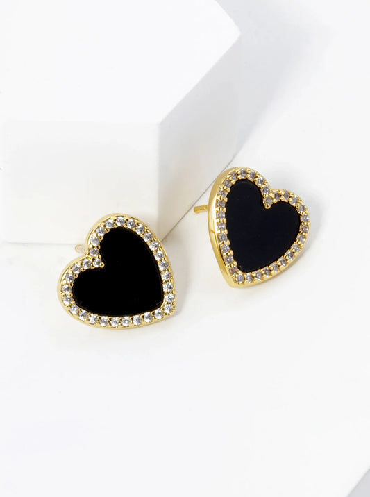 18K Gold Dipped 13mm Pave Set Cubic Zirconia Heart Stud Earrings