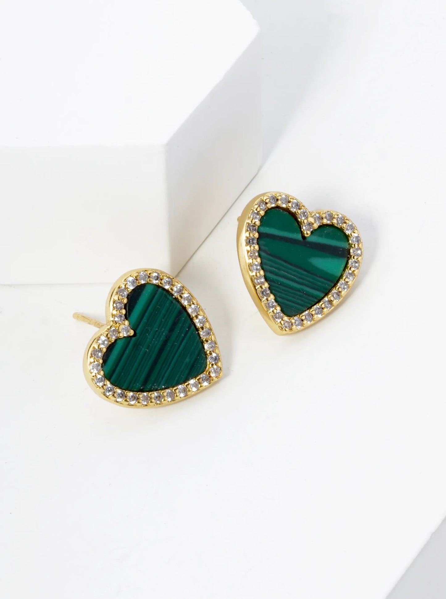 18K Gold Dipped 13mm Pave Set Cubic Zirconia Heart Stud Earrings