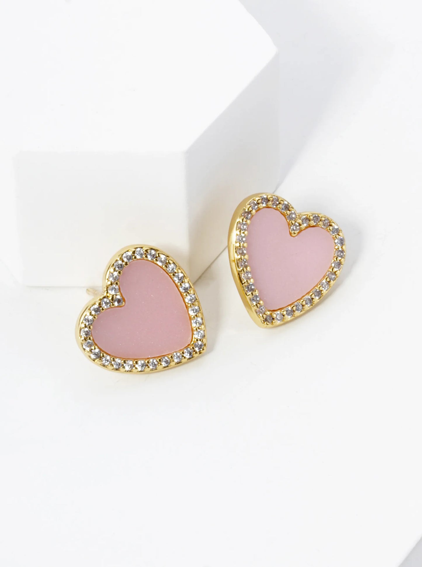 18K Gold Dipped 13mm Pave Set Cubic Zirconia Heart Stud Earrings