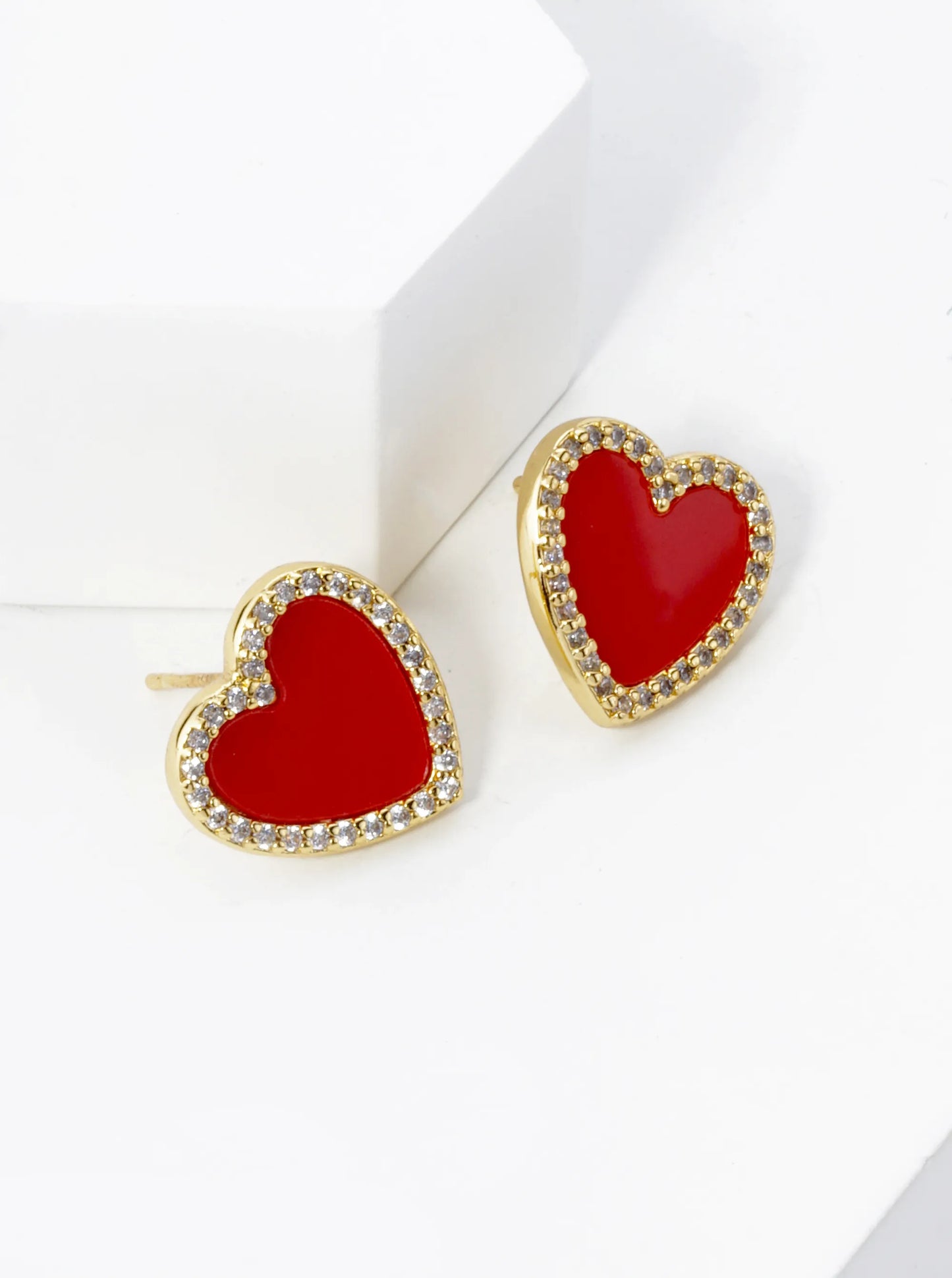 18K Gold Dipped 13mm Pave Set Cubic Zirconia Heart Stud Earrings