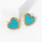 18K Gold Dipped 13mm Pave Set Cubic Zirconia Heart Stud Earrings
