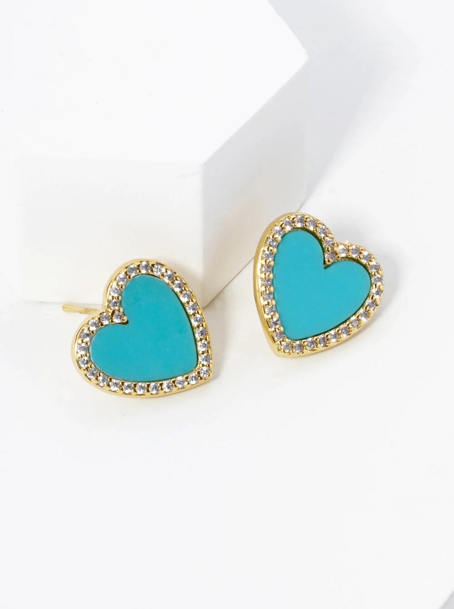 18K Gold Dipped 13mm Pave Set Cubic Zirconia Heart Stud Earrings