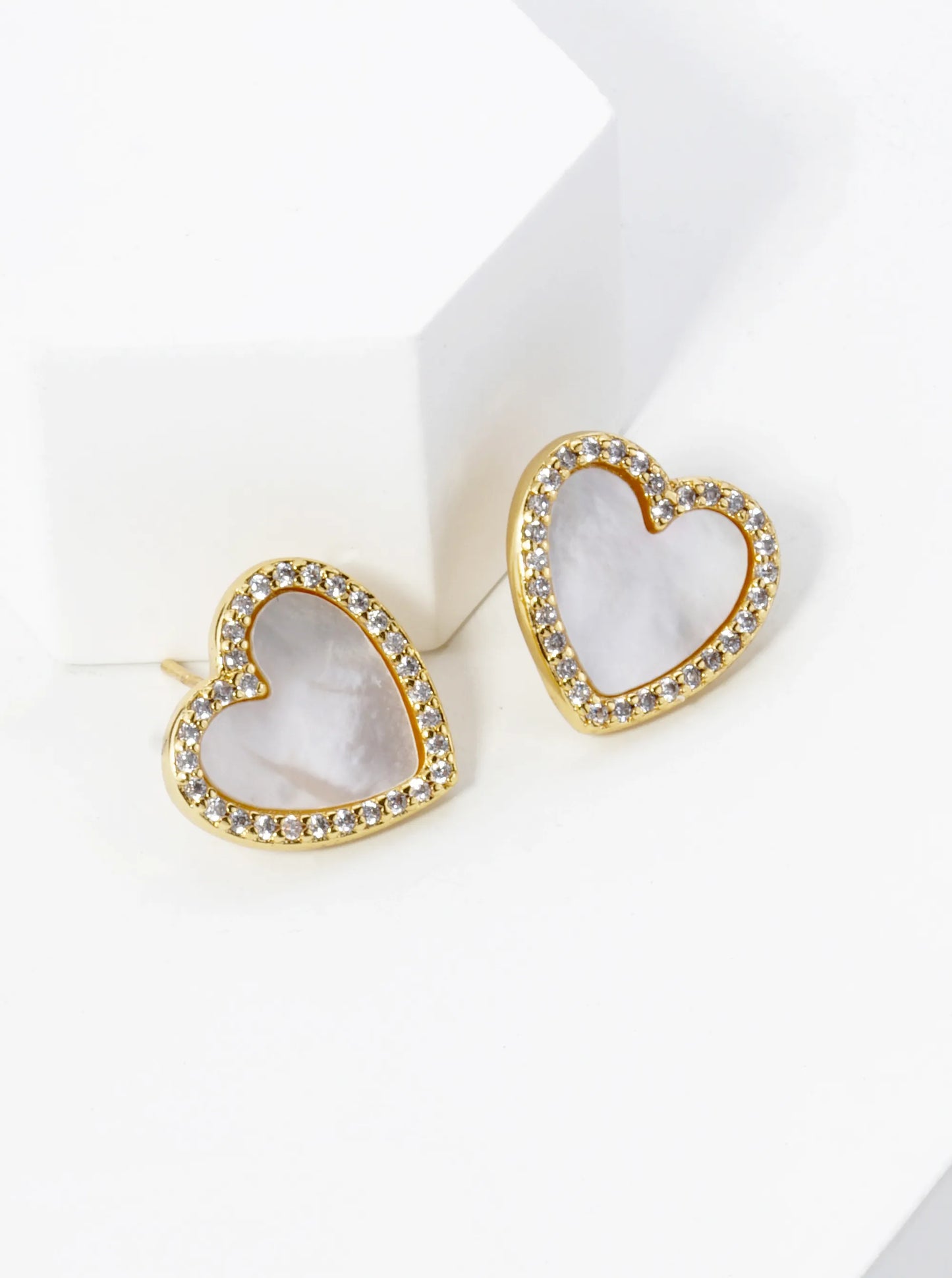 18K Gold Dipped 13mm Pave Set Cubic Zirconia Heart Stud Earrings