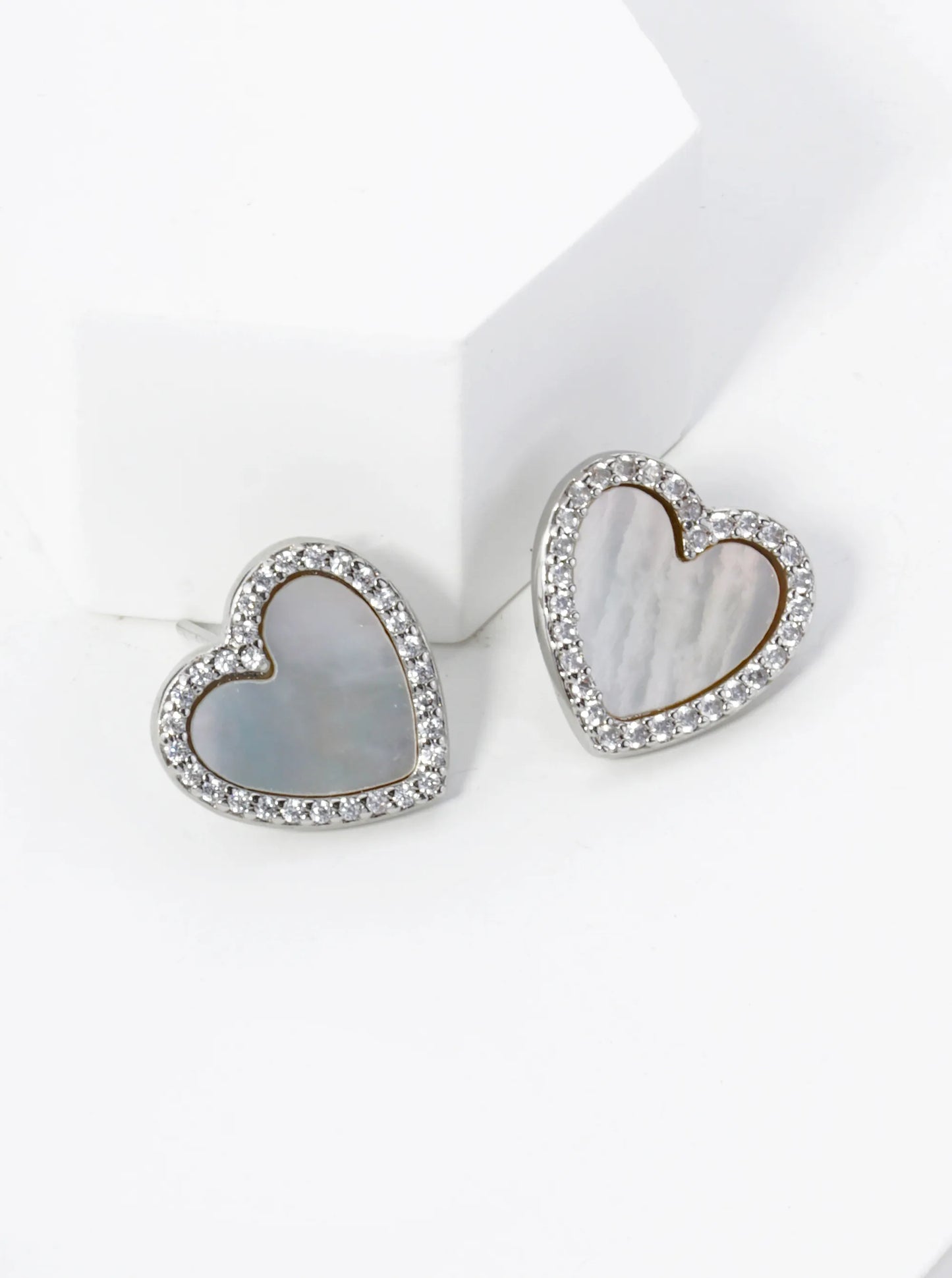 18K Gold Dipped 13mm Pave Set Cubic Zirconia Heart Stud Earrings