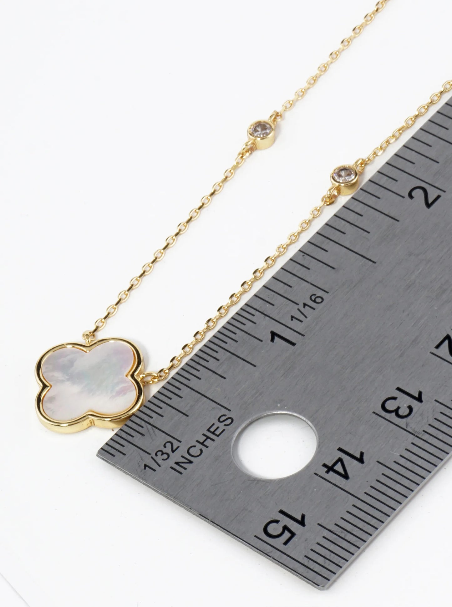 18K Gold Dipped 13mm Quatrefoil Pendant CZ Stone Chain Necklace