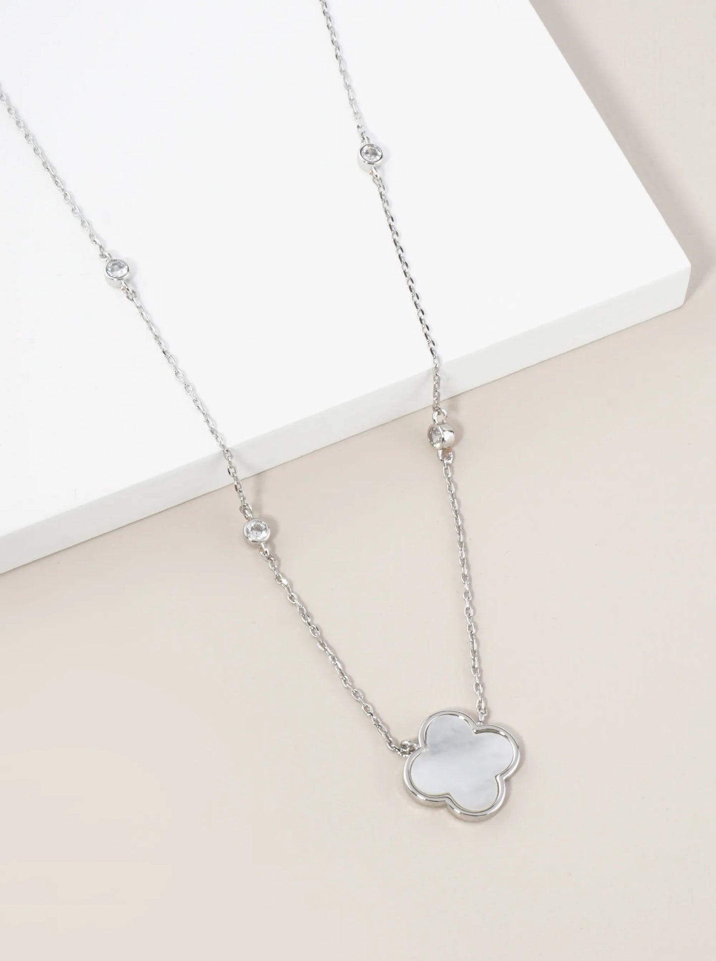 18K Gold Dipped 13mm Quatrefoil Pendant CZ Stone Chain Necklace