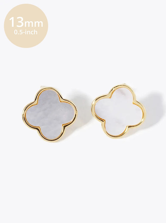 18K Gold Dipped 13mm Semi-Precious Quatrefoil 925 Sterling Silver Post Stud Earrings