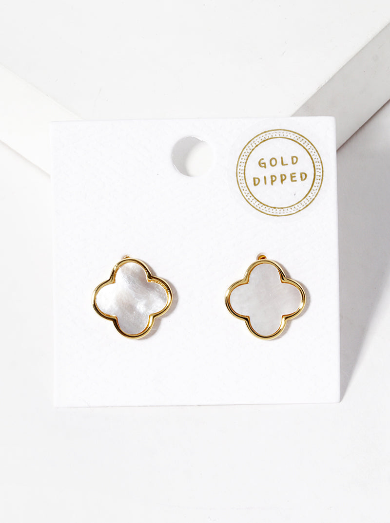 18K Gold Dipped 13mm Semi-Precious Quatrefoil 925 Sterling Silver Post Stud Earrings