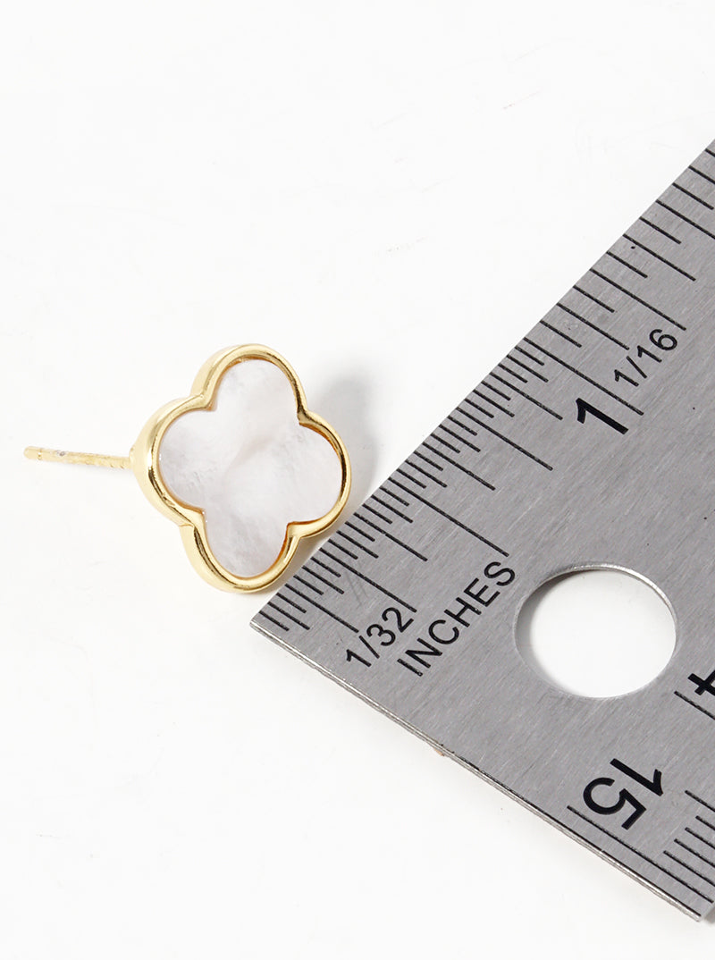 18K Gold Dipped 13mm Semi-Precious Quatrefoil 925 Sterling Silver Post Stud Earrings