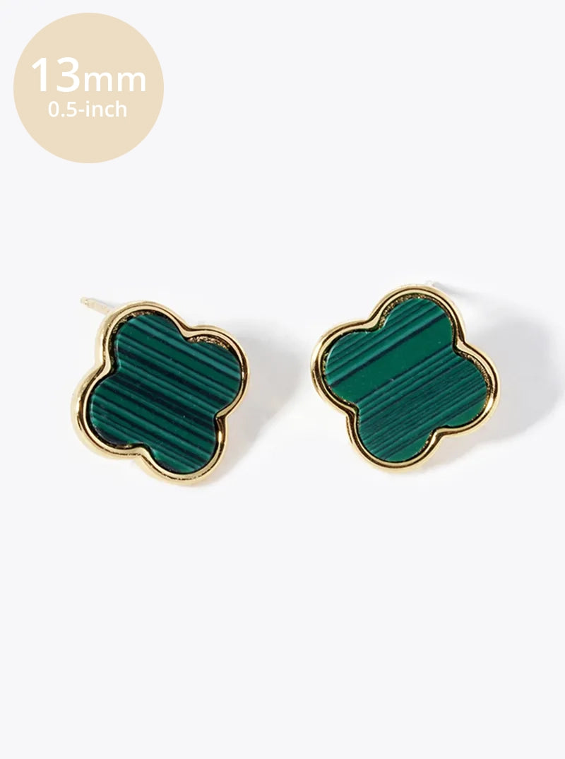 18K Gold Dipped 13mm Semi-Precious Quatrefoil 925 Sterling Silver Post Stud Earrings