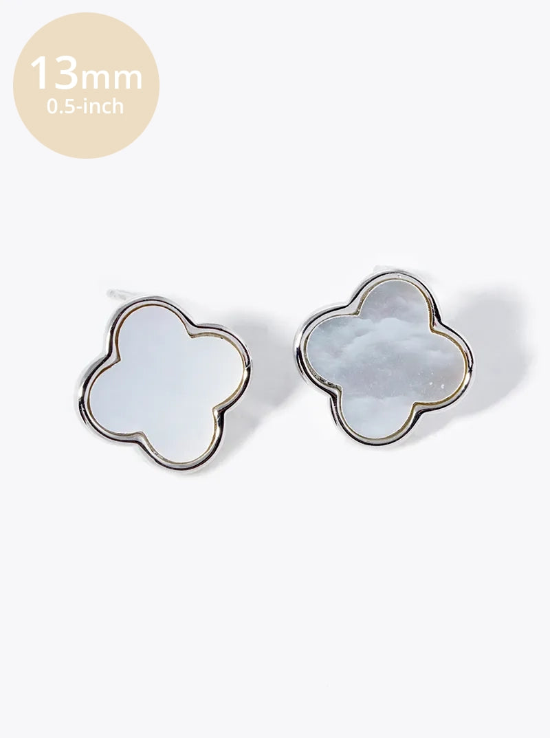 18K Gold Dipped 13mm Semi-Precious Quatrefoil 925 Sterling Silver Post Stud Earrings