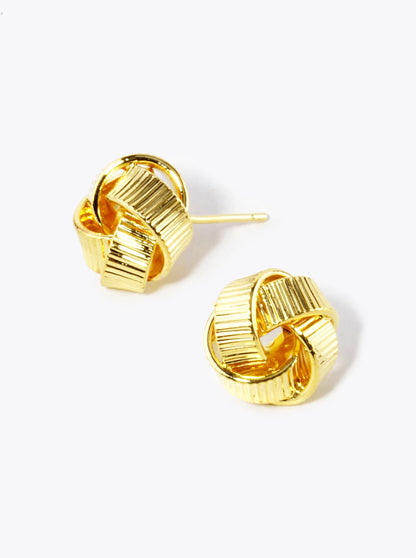 18K Gold Dipped 13mm Textured Brass Love Knot Stud Earrings