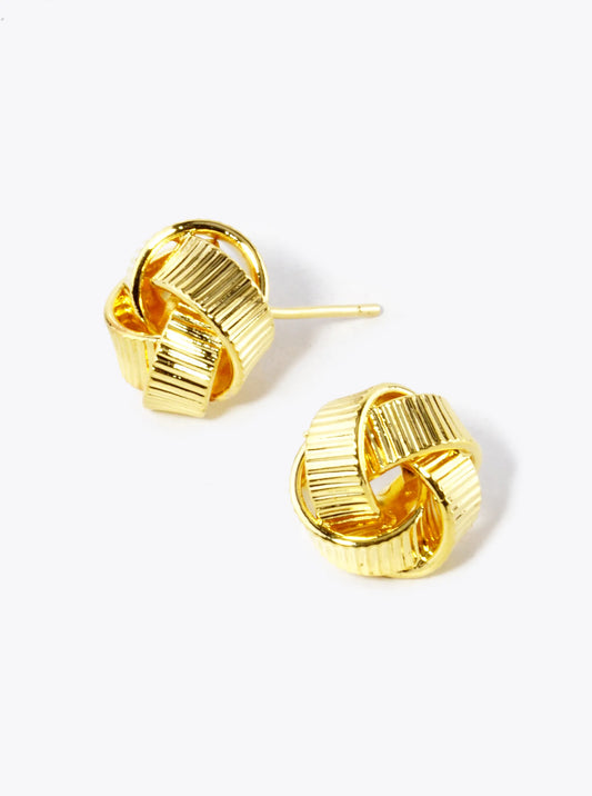 18K Gold Dipped 13mm Textured Brass Love Knot Stud Earrings
