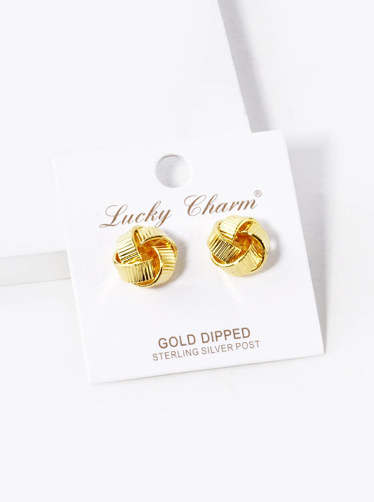 18K Gold Dipped 13mm Textured Brass Love Knot Stud Earrings