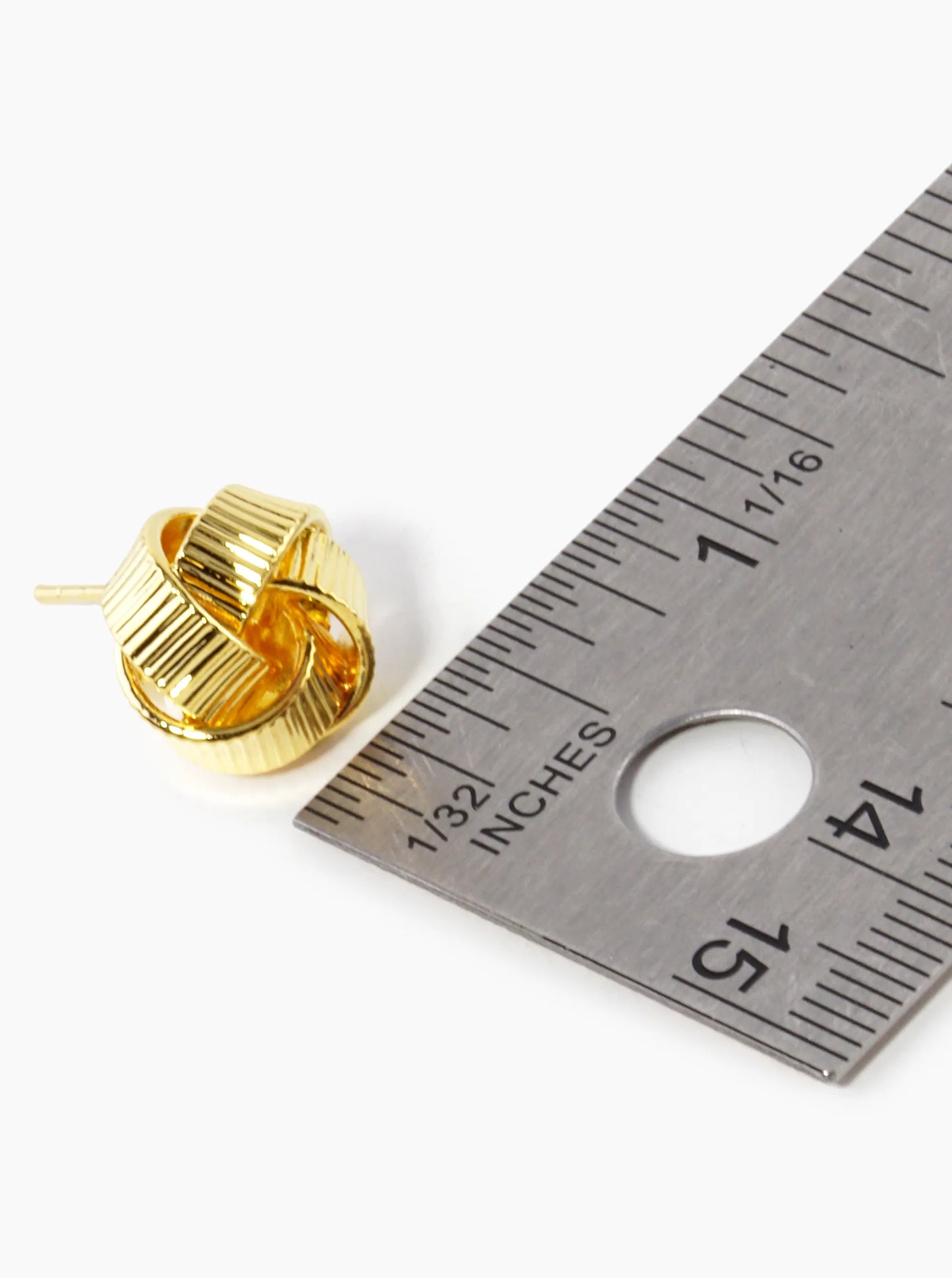 18K Gold Dipped 13mm Textured Brass Love Knot Stud Earrings