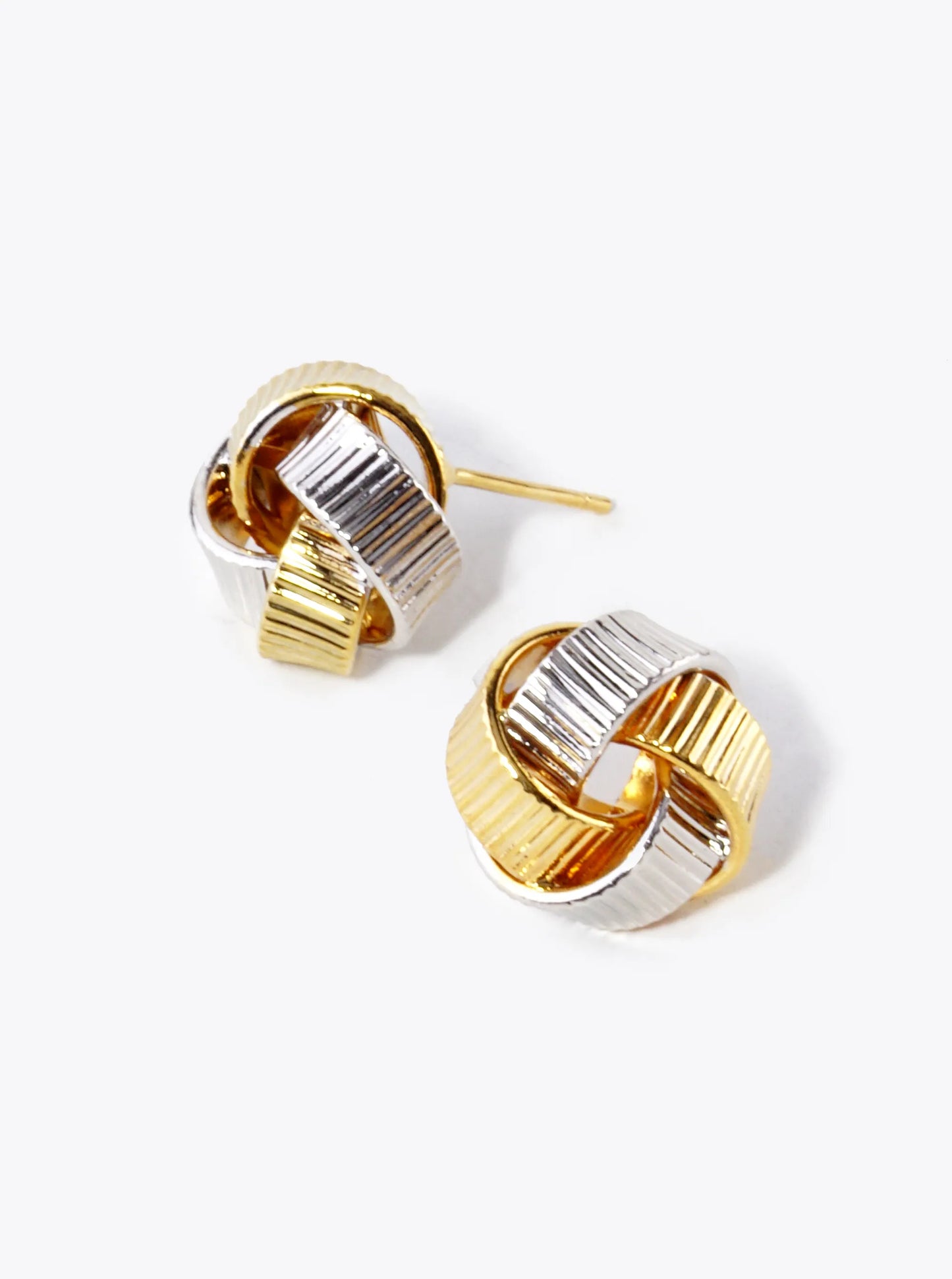 18K Gold Dipped 13mm Textured Brass Love Knot Stud Earrings