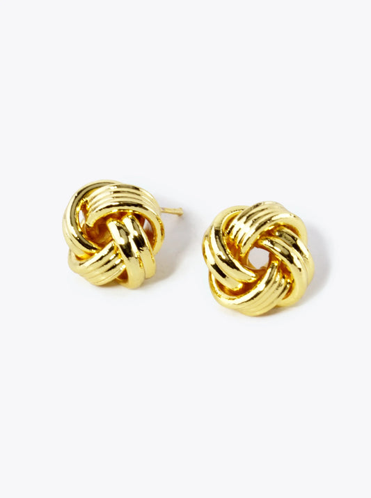 18K Gold Dipped 13mm Textured Brass Love Knot Stud Earrings