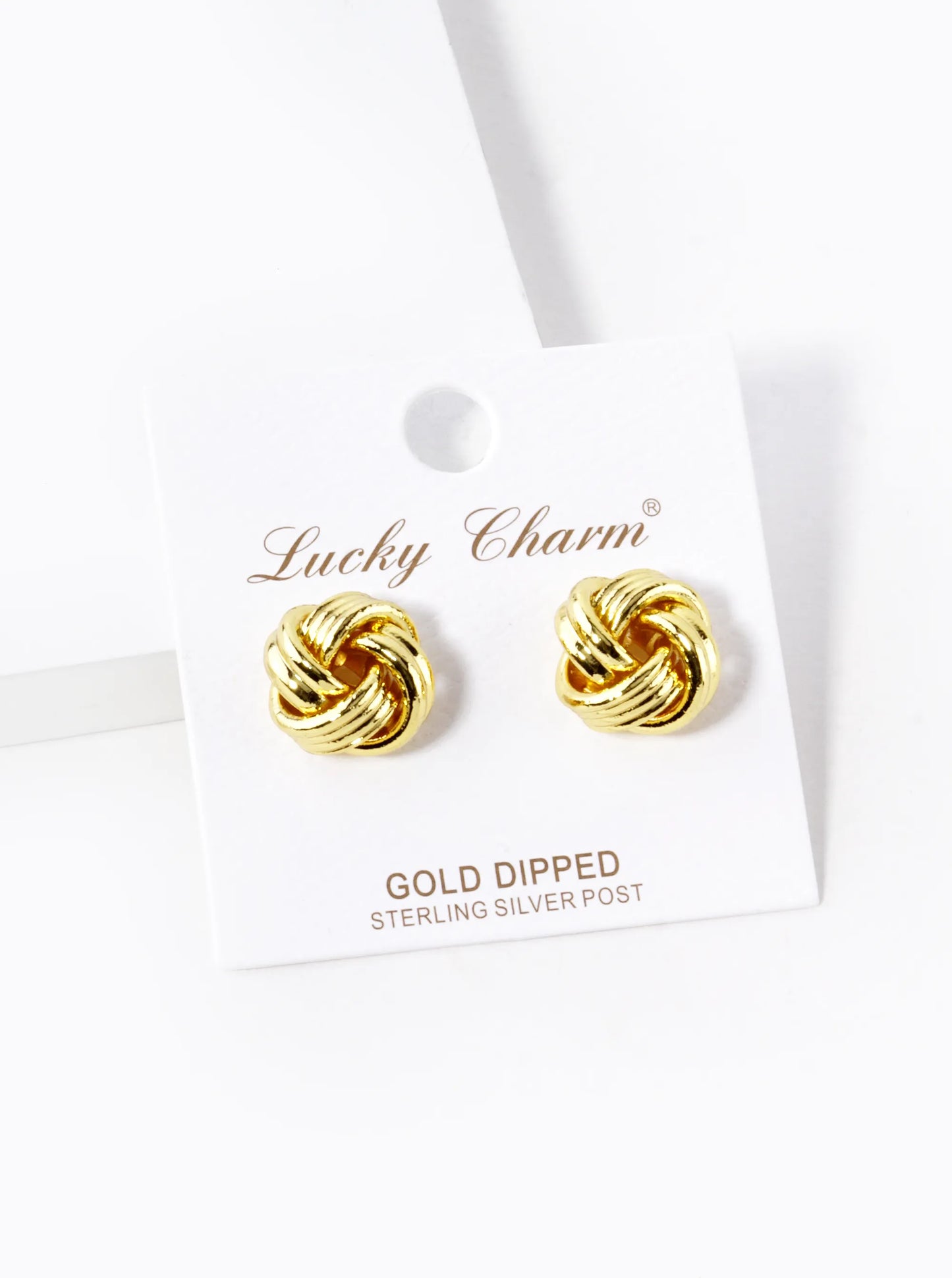 18K Gold Dipped 13mm Textured Brass Love Knot Stud Earrings