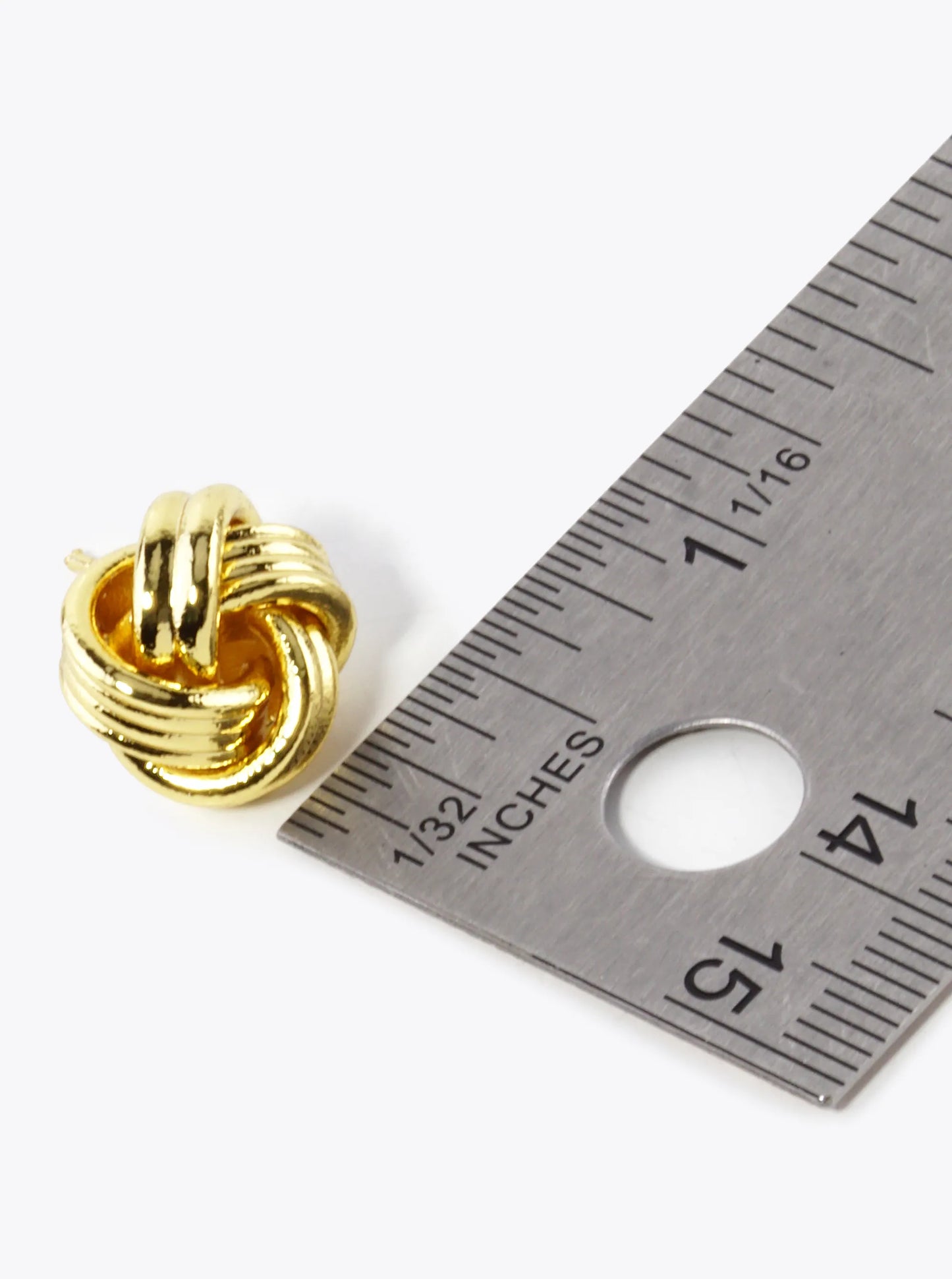 18K Gold Dipped 13mm Textured Brass Love Knot Stud Earrings