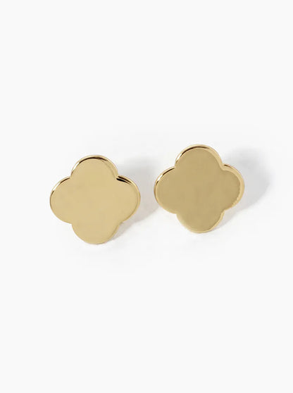 18K Gold Dipped 14mm Brass Quatrefoil 925 Sterling Silver Post Stud Earrings