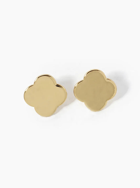 18K Gold Dipped 14mm Brass Quatrefoil 925 Sterling Silver Post Stud Earrings