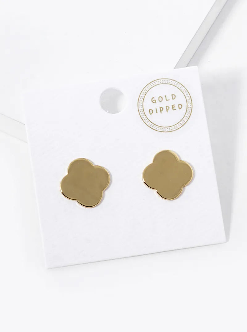 18K Gold Dipped 14mm Brass Quatrefoil 925 Sterling Silver Post Stud Earrings