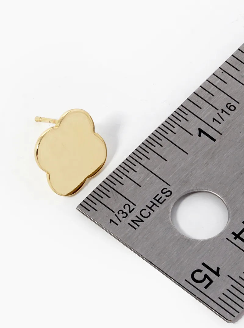 18K Gold Dipped 14mm Brass Quatrefoil 925 Sterling Silver Post Stud Earrings