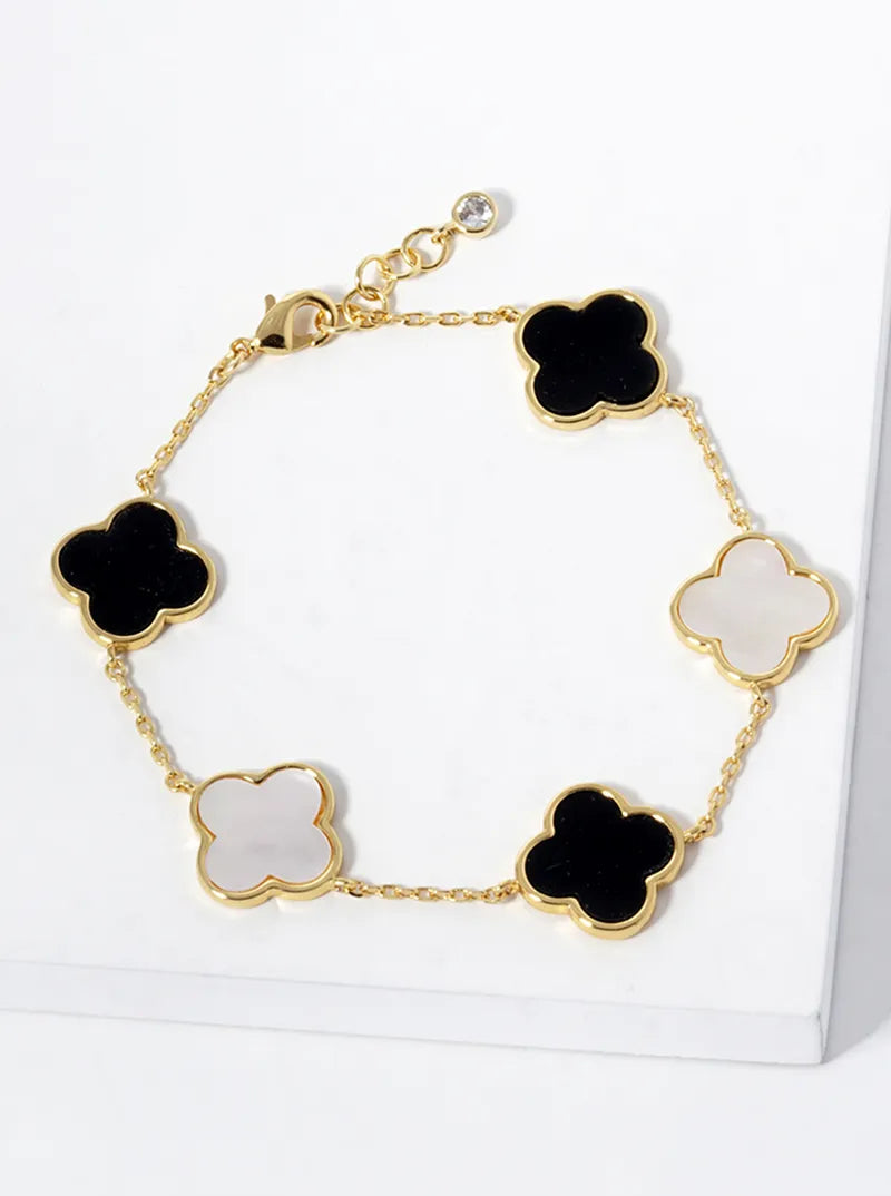 18K Gold Dipped 14mm Five Semi-Precious Quatrefoil Chain Bracelet