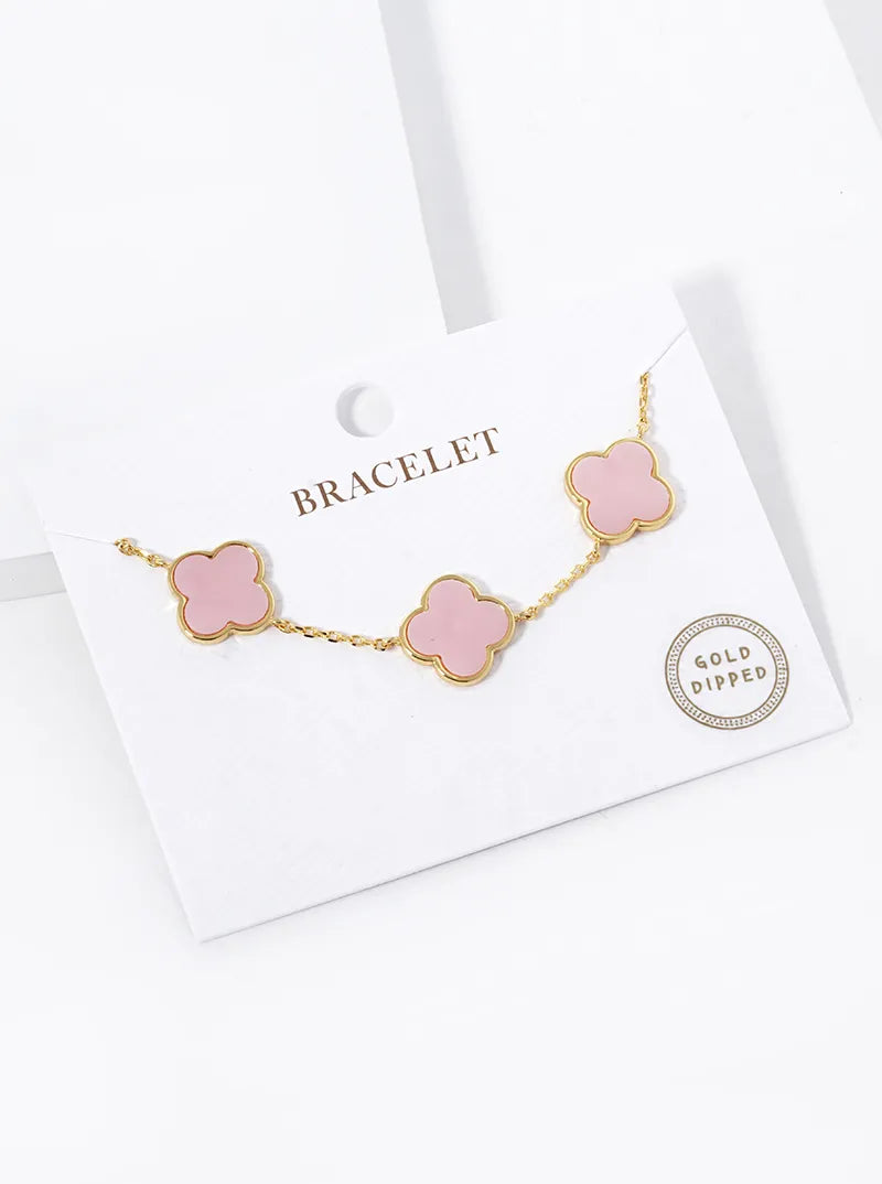 18K Gold Dipped 14mm Five Semi-Precious Quatrefoil Chain Bracelet